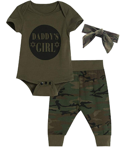 Baby Girls Bodysuit Camouflage Pants 3 Set