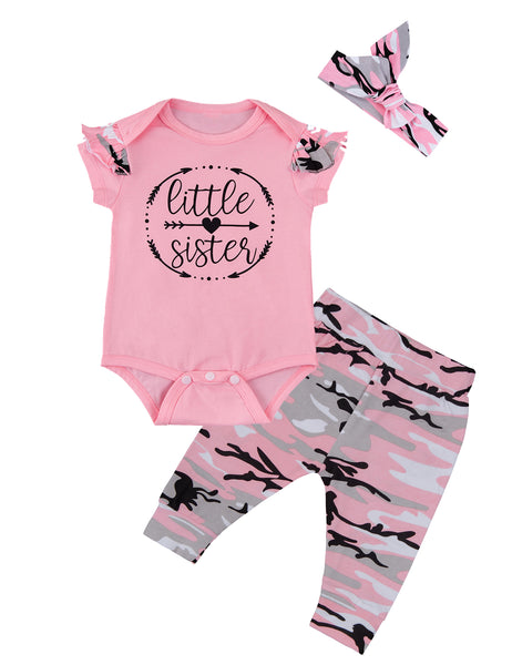 Little Sister 3PCS Pink Outfit Camouflage Long Sleeves and Short Sleeves