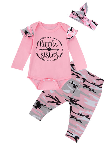 Little Sister 3PCS Pink Outfit Camouflage Long Sleeves and Short Sleeves