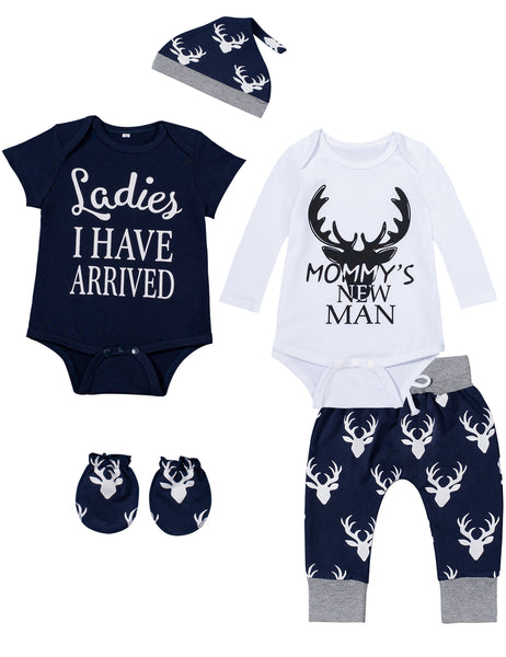 5pcs Bodysuit Newborn Clothes Funny Deer Baby Pants set