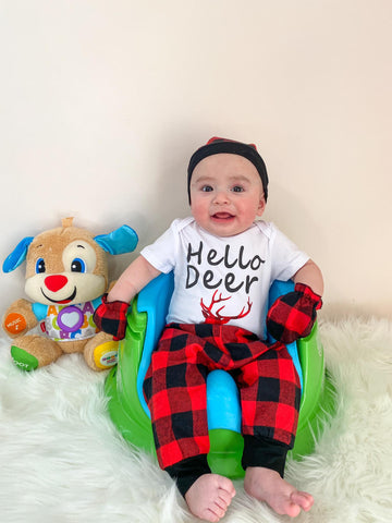 Mommy's New Man Hello Deer Christmas Plaid Pants Set