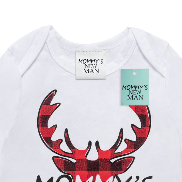 Mommy's New Man Hello Deer Christmas Plaid Pants Set