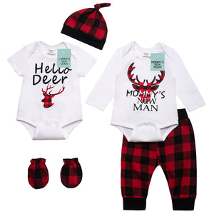 Mommy's New Man Hello Deer Christmas Plaid Pants Set