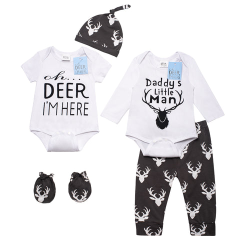 5pcs Baby Boys Oh Deer I'm Here Bodysuit Pants Set