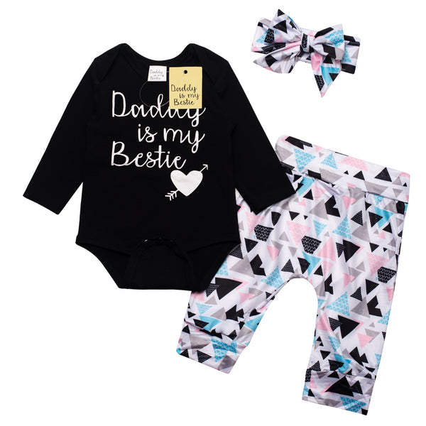 3pcs Baby Girls Bow Daddy Is My Bestie Pant Set