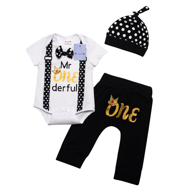 3pcs Baby Boys Mr Onederful 1st Birthday Pant Sets