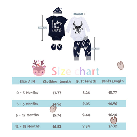 5pcs Bodysuit Newborn Clothes Funny Deer Baby Pants set